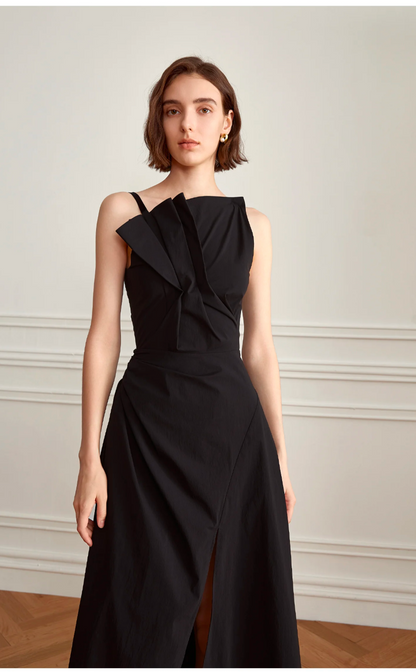 Fashionable Designer Cotton Dress With Pleated Bodice and High Slit