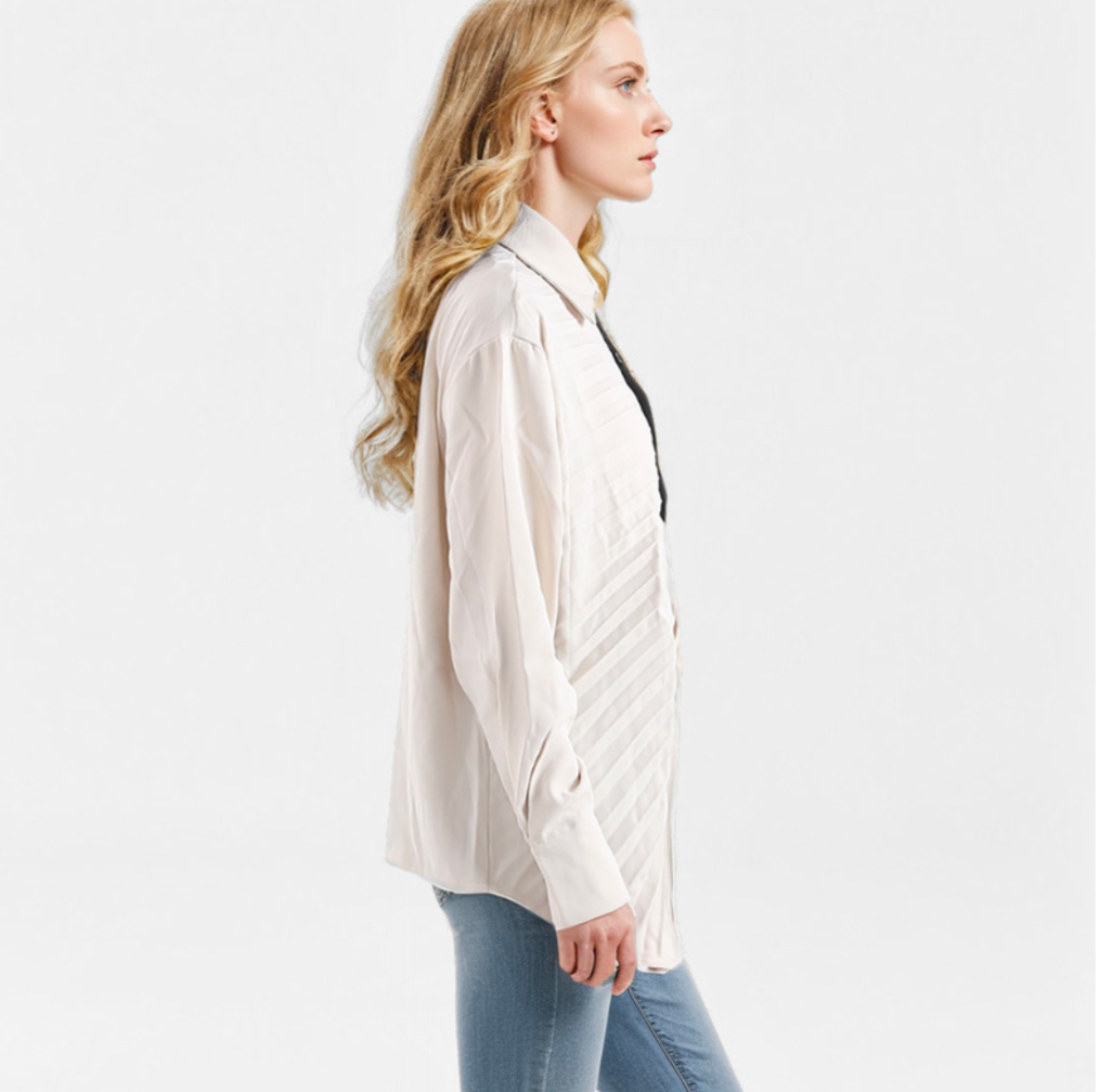 Pleated Long Sleeved White Shirt for Women