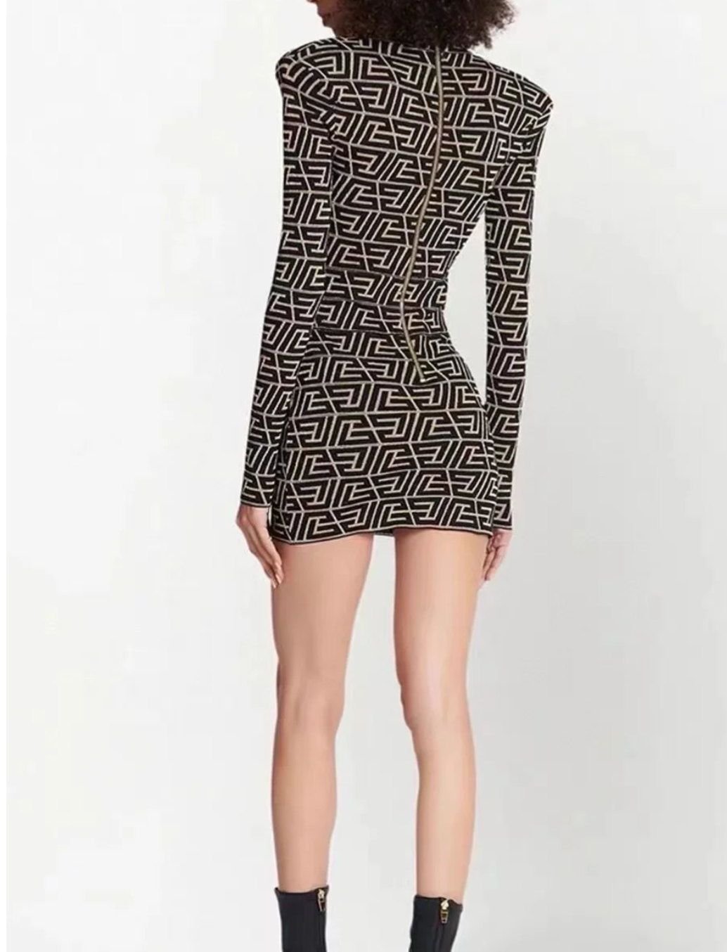 Geometric Print Sweater Dress Plunging  V-Neck With Long Sleeve