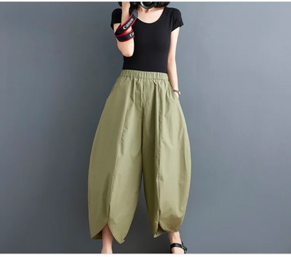 Women's Elastic Waist Pleated Wide Leg Pants