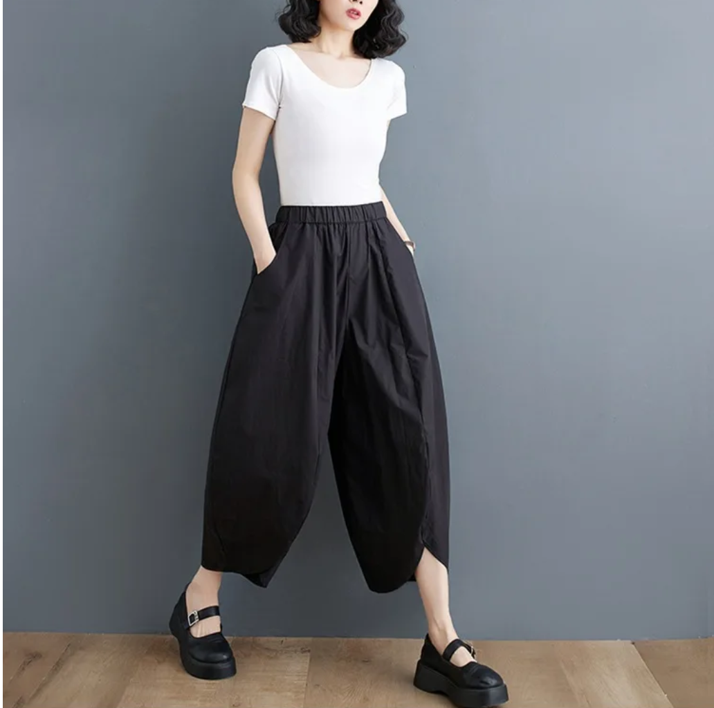 Women's Elastic Waist Pleated Wide Leg Pants