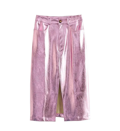 Metal Textured Women's Pink Skirt