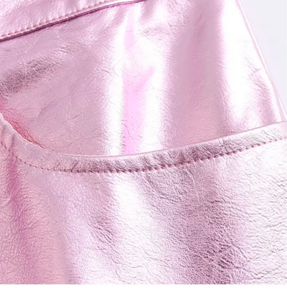 Metal Textured Women's Pink Skirt