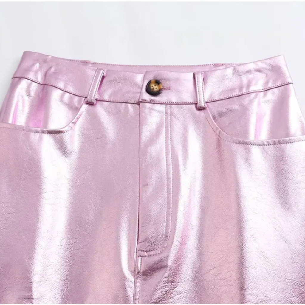 Metal Textured Women's Pink Skirt