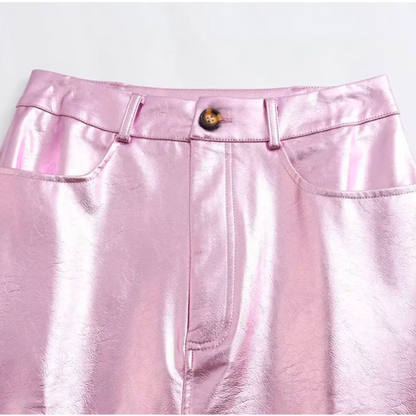 Metal Textured Women's Pink Skirt