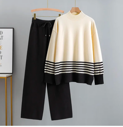 Women's Two-Piece Sweater Set Oversized, Pullover + Wide Leg Pants