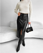 Structured Slit Midi  Faux Leather Skirt – Khaki & Black