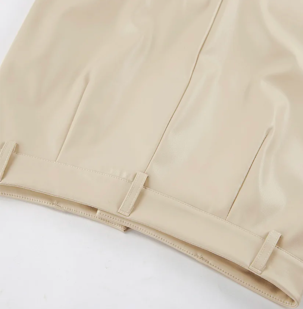 Structured Slit Midi  Faux Leather Skirt – Khaki & Black