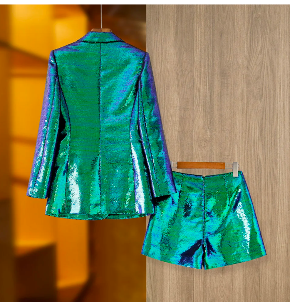 High Fashion Sequins Two- Piece Sets, Blazers and Shorts