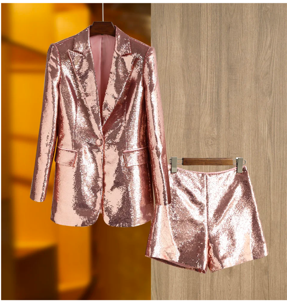 High Fashion Sequins Two- Piece Sets, Blazers and Shorts