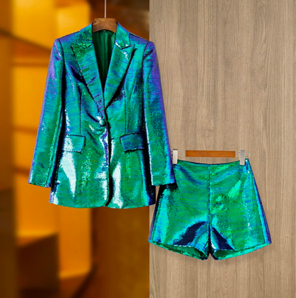 High Fashion Sequins Two- Piece Sets, Blazers and Shorts