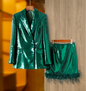 Women's Feathered Sequin Mini Suit Skirt