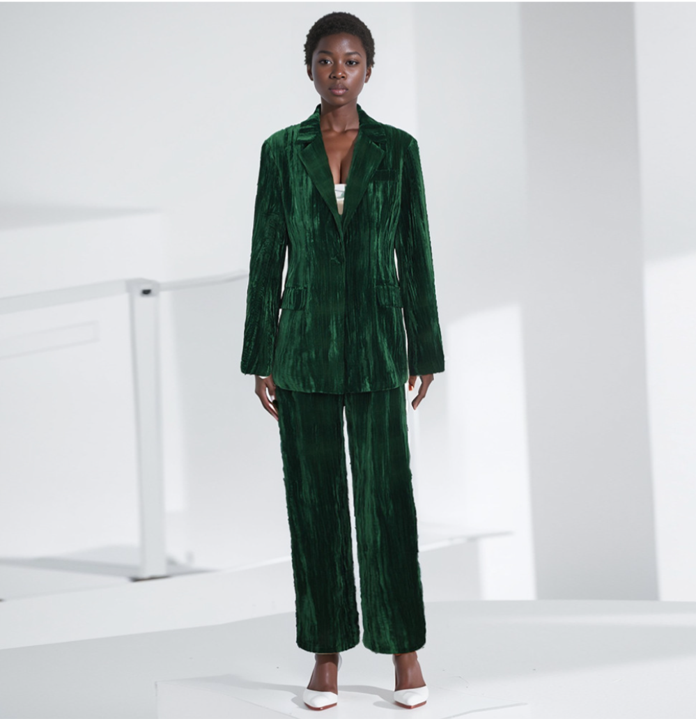 Women's Two Piece Velvet Green Suit