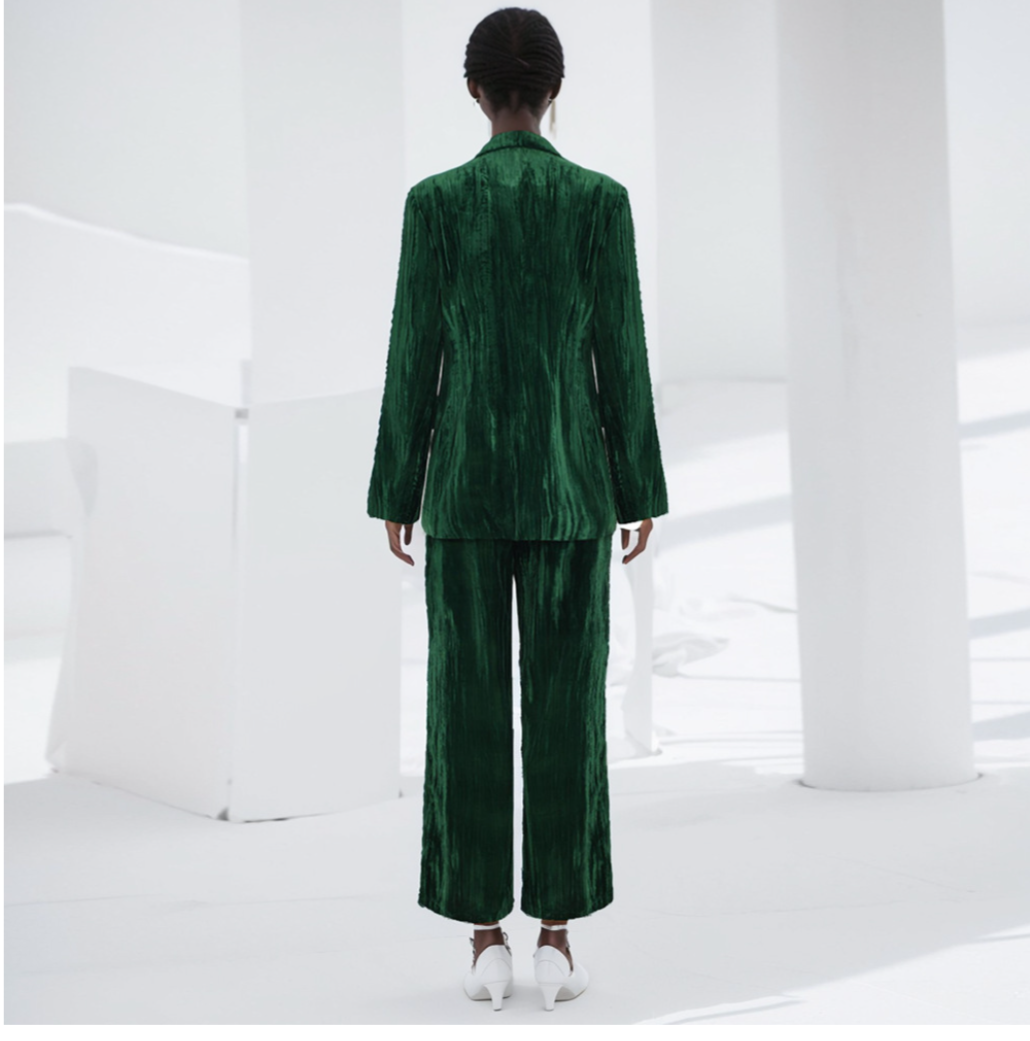 Women's Two Piece Velvet Green Suit