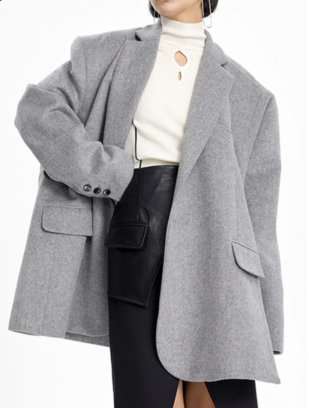 Edgy Grey Colored Loose Blazer For Women