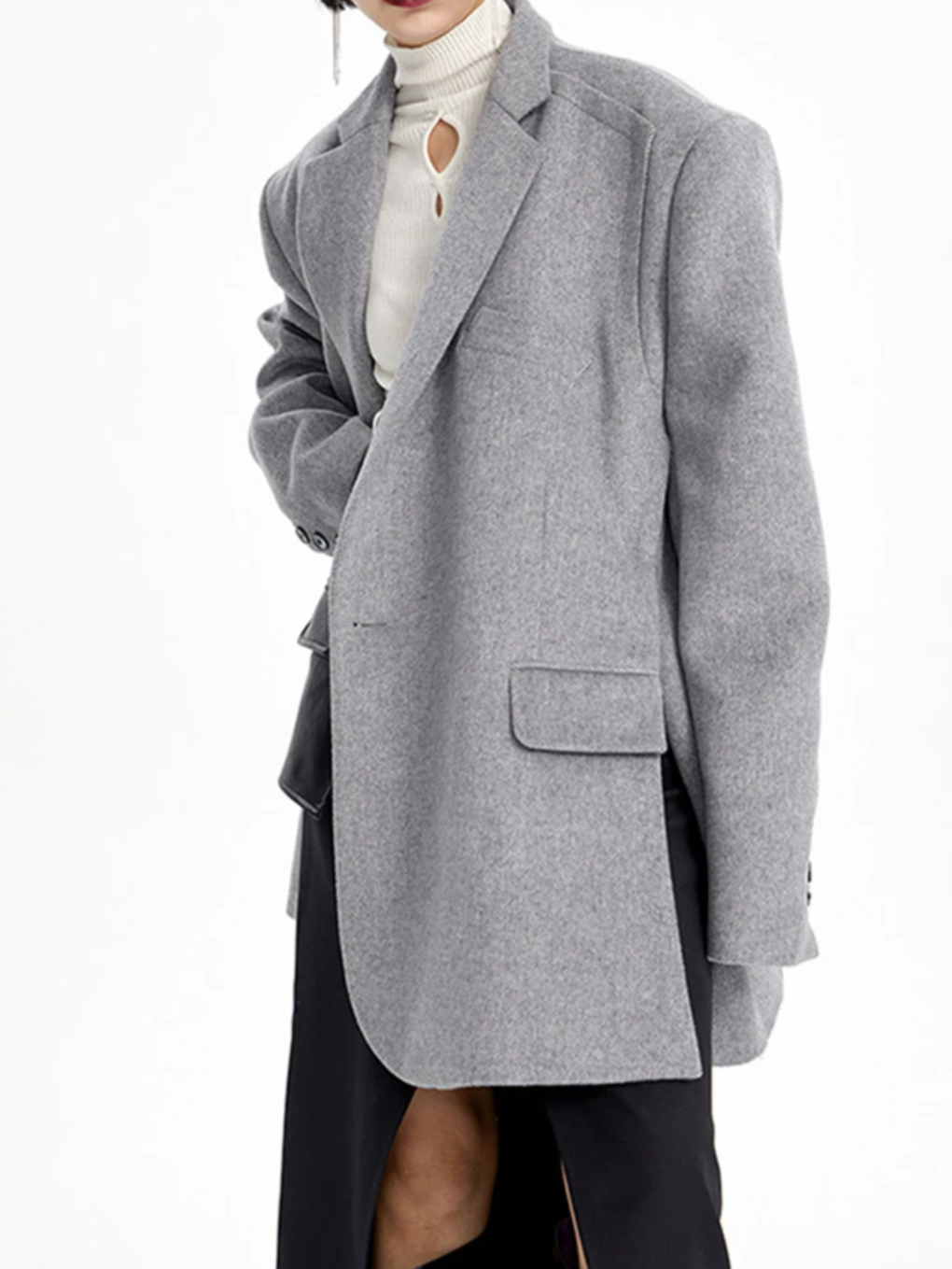 Edgy Grey Colored Loose Blazer For Women