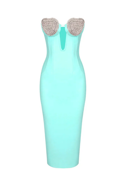 Dazzling Bodycon Strapless Dress With Silver Embezzlement