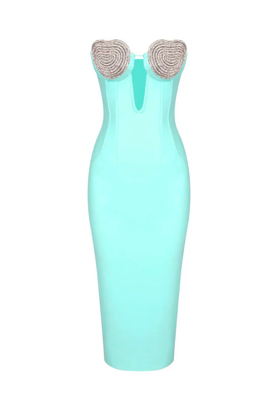 Dazzling Bodycon Strapless Dress With Silver Embezzlement