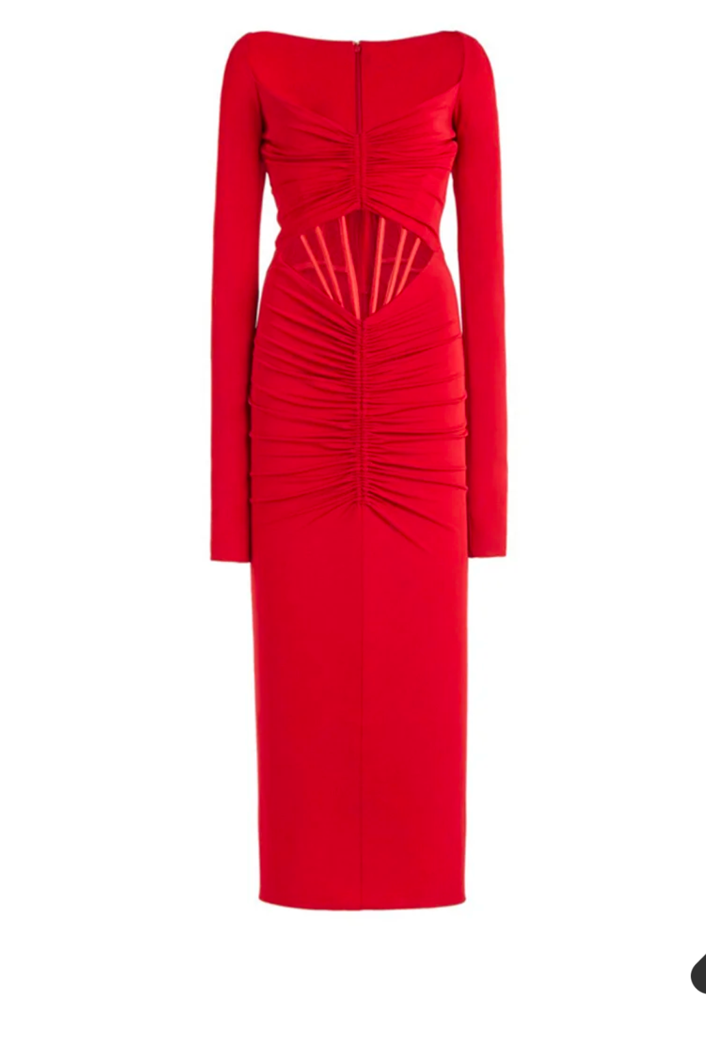 Red Ruched Long Sleeves Evening Dress