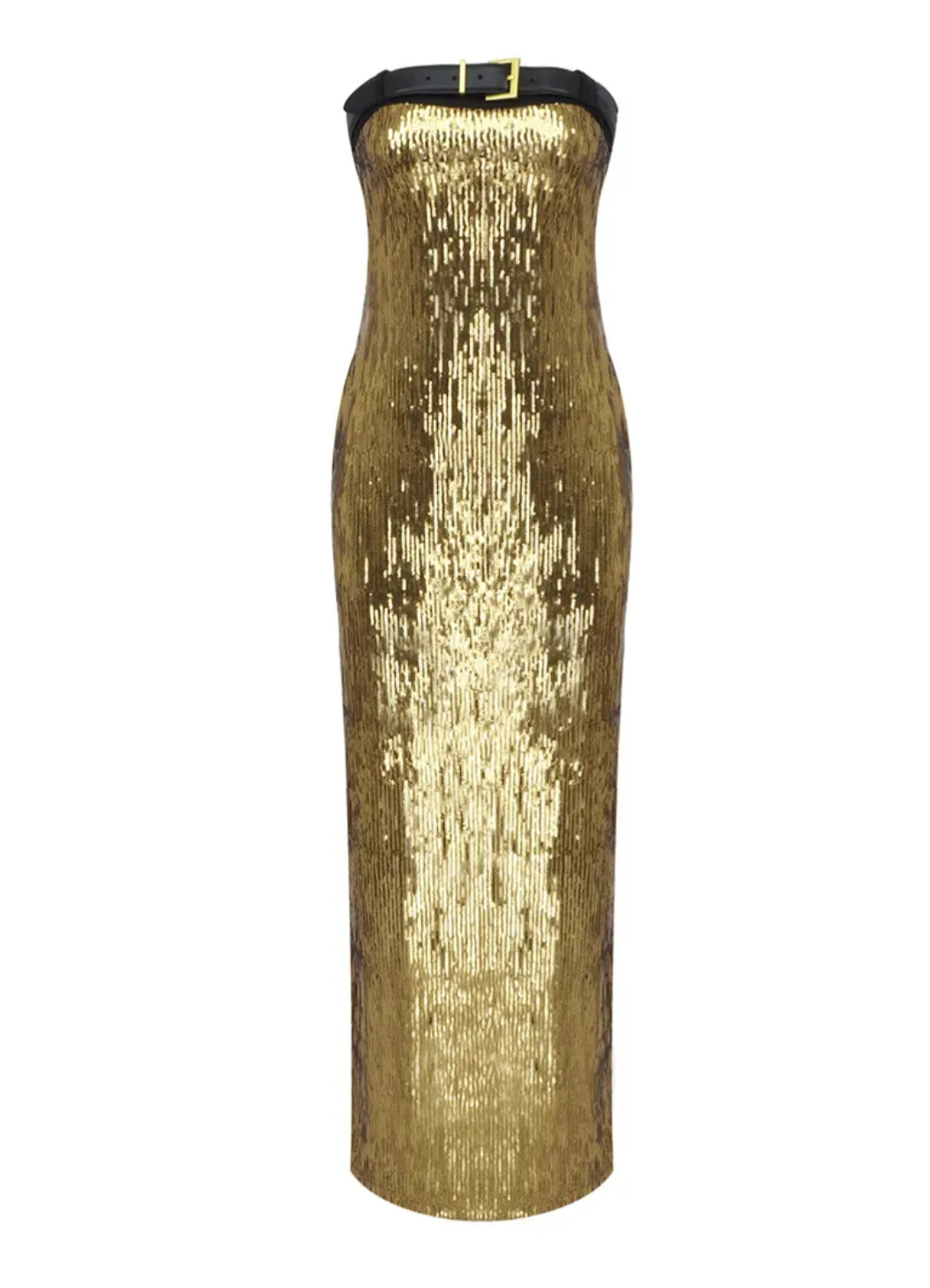 Long Strapless Gold Sequins Dress