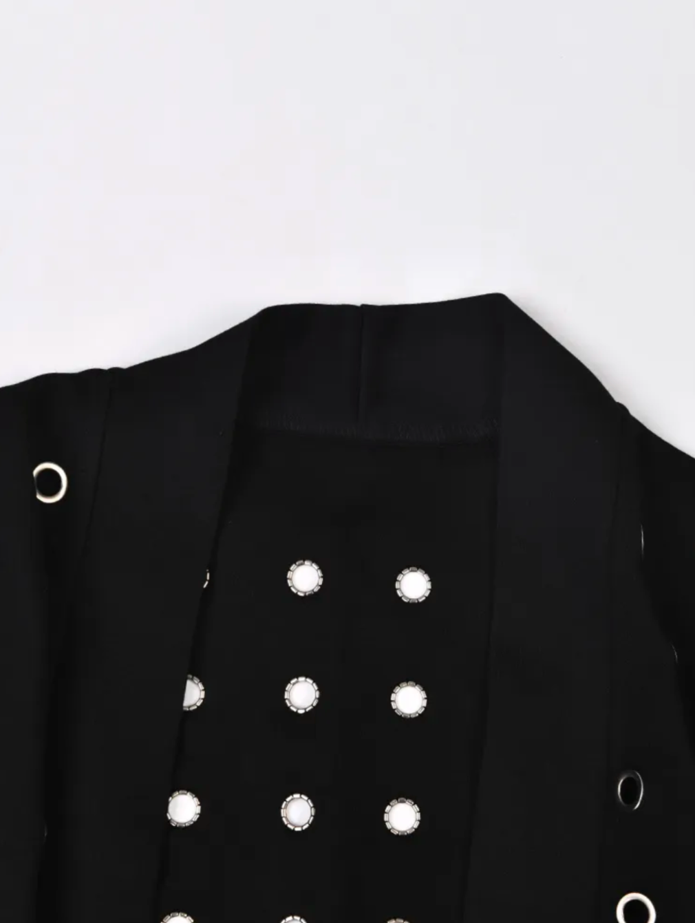 Edgy Black Grommet-Embellished Long Trench Coat