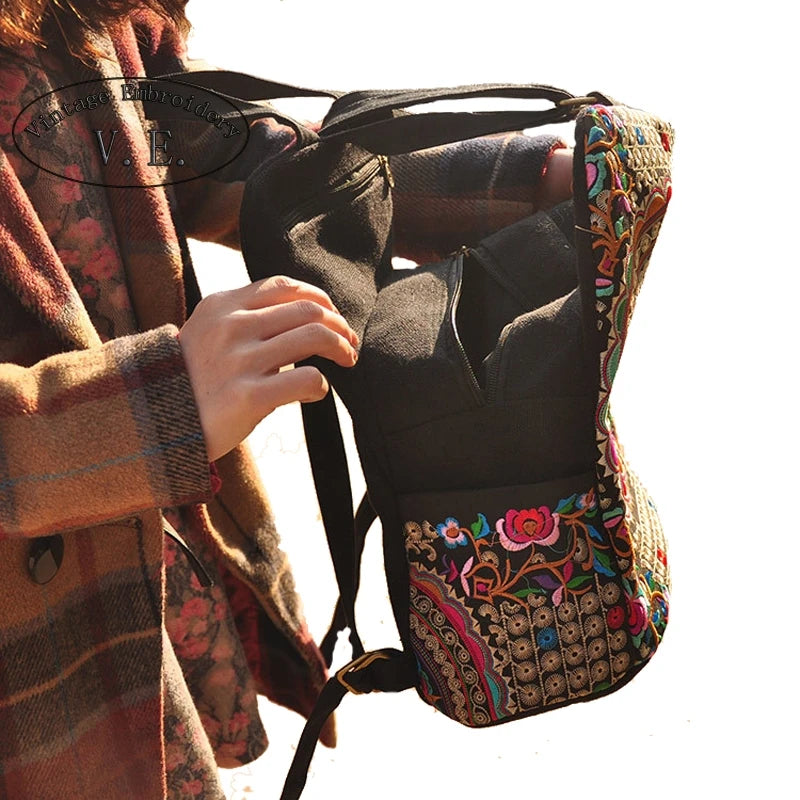 Handmade Ethnic Inspired Embroidered Canvas Backpack