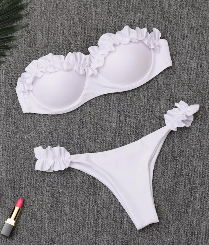 Flirty Ruffle Edge Bandeau Bikini Set – Multiple Colors