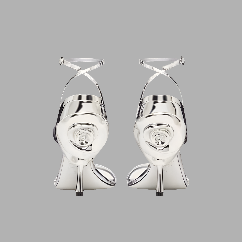 Elegant High Heeled Sandals With 3D Flower Detailing, Comes in Red, Black & Silver