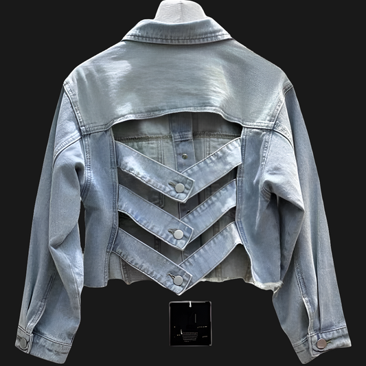 Open Back Crop Denim Long Sleeved Jacket for Women