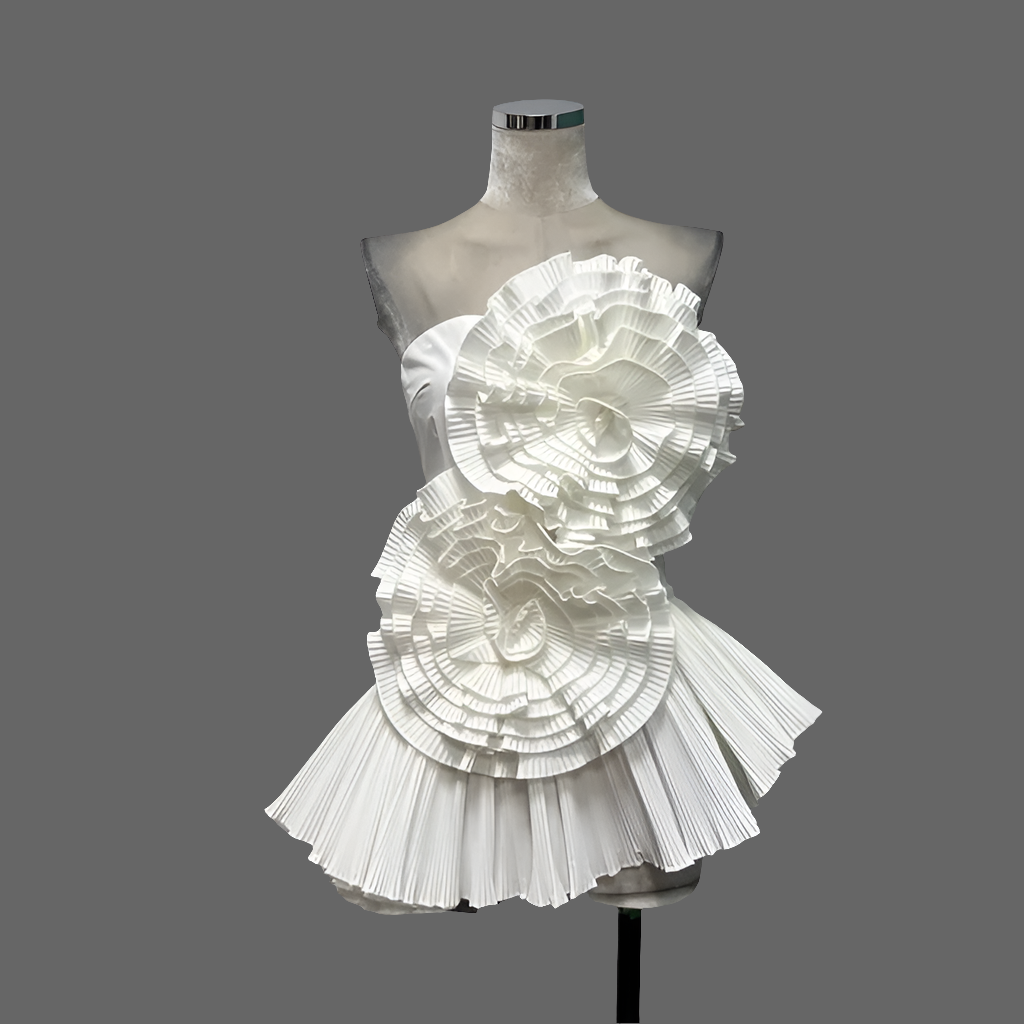 Stunning Women's Top with 3D Flower Design Details and Pleated Hemline