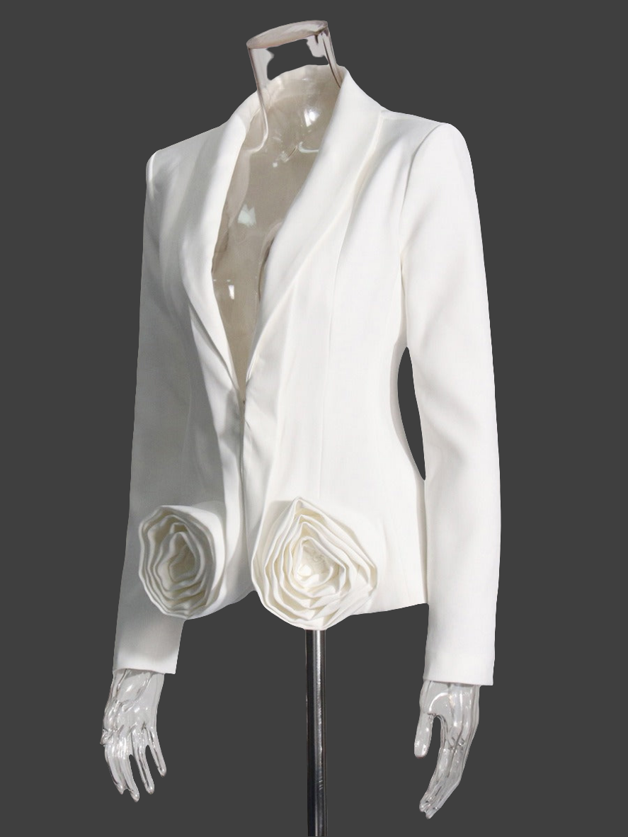 Beautiful  Women's White 2 Piece Pant Suit With 3D Rose Design