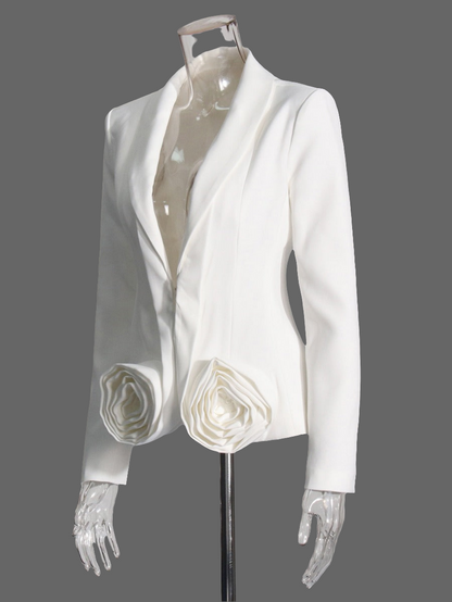 Beautiful  Women's White 2 Piece Pant Suit With 3D Rose Design