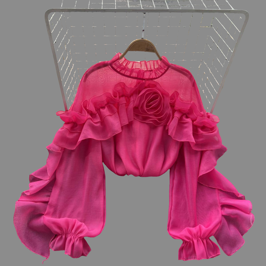 Gorgeous Ruffled Mesh Crop Top, Slim fit, Uniquely  Designed,  Super Trendy,  Comes in Apricot, Green, Rose Red, White & Black.