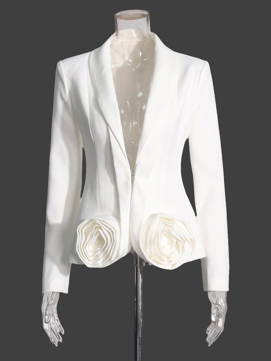 Beautiful  Women's White 2 Piece Pant Suit With 3D Rose Design