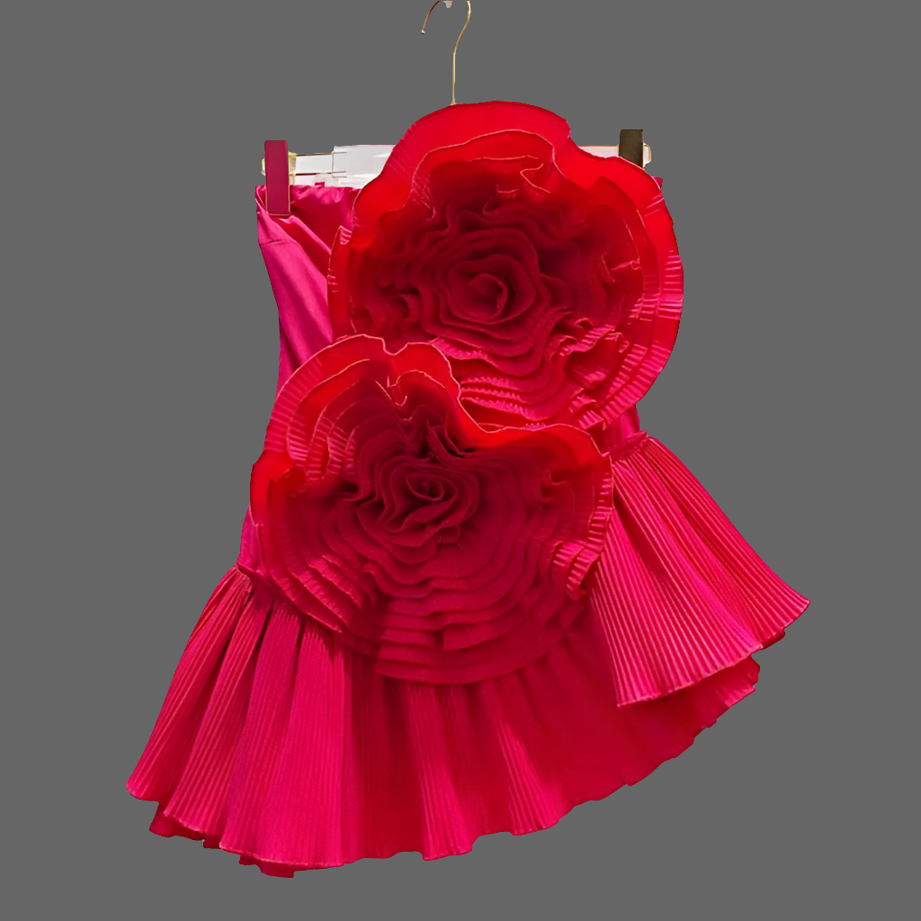 Stunning Women's Top with 3D Flower Design Details and Pleated Hemline