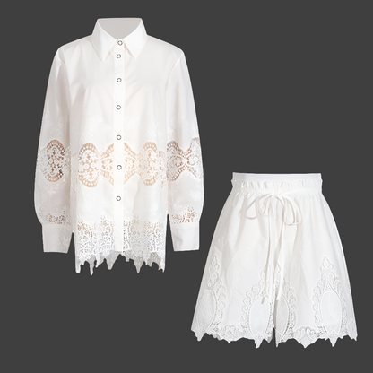 Beautiful Embroidered Long Sleeve Shirt and Draw String Shorts Set