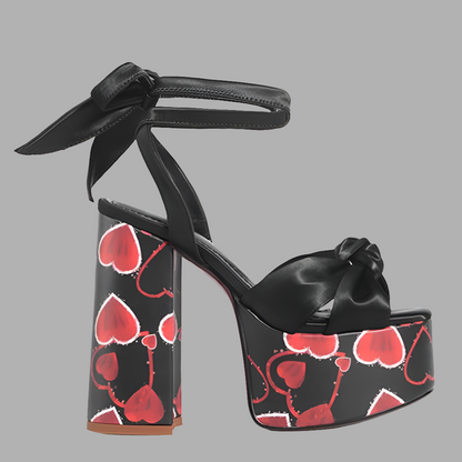 Thick Sole Chunky 6 Inch Heel Strappy Sandals with Bow Knot In Multiple Colors and Designs