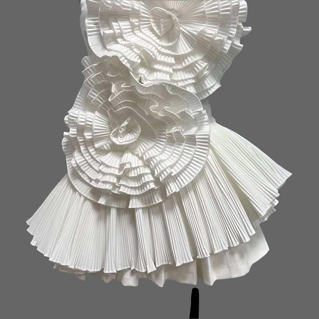 Stunning Women's Top with 3D Flower Design Details and Pleated Hemline