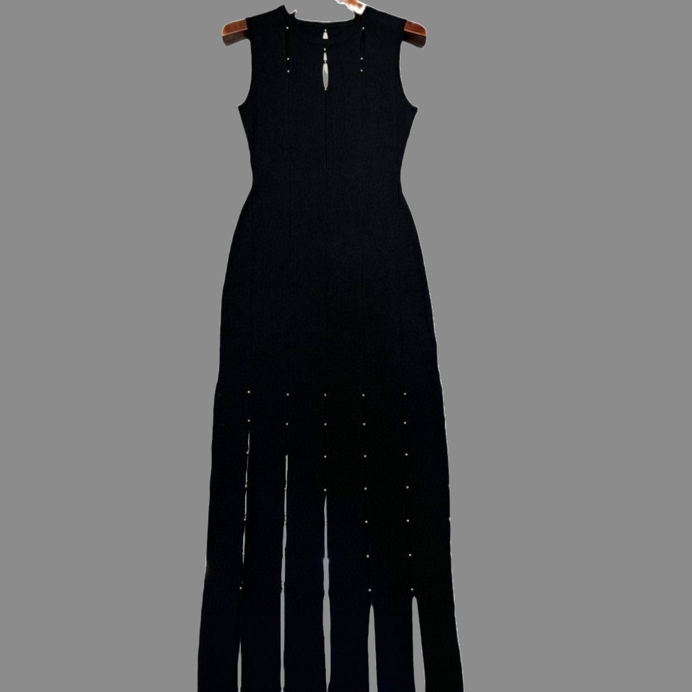 Stylish Slim Fitted Knit Dress with Slitted Skirt