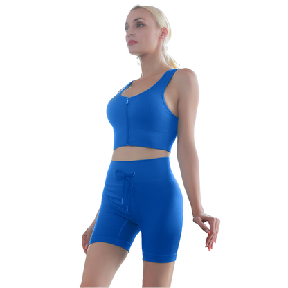 Two Piece Seamless  Vest-Style Sports Bra + Hip Lifting Yoga Shorts