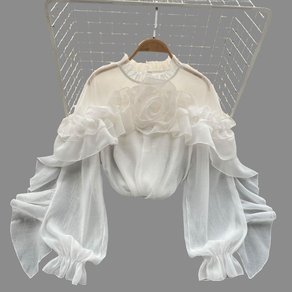 Gorgeous Ruffled Mesh Crop Top, Slim fit, Uniquely  Designed,  Super Trendy,  Comes in Apricot, Green, Rose Red, White & Black.