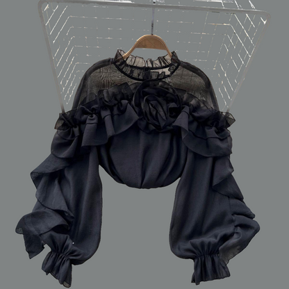 Gorgeous Ruffled Mesh Crop Top, Slim fit, Uniquely  Designed,  Super Trendy,  Comes in Apricot, Green, Rose Red, White & Black.