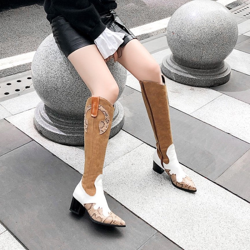 “Ranchero Eleganza” Two-Tone Western Knee-High Boots