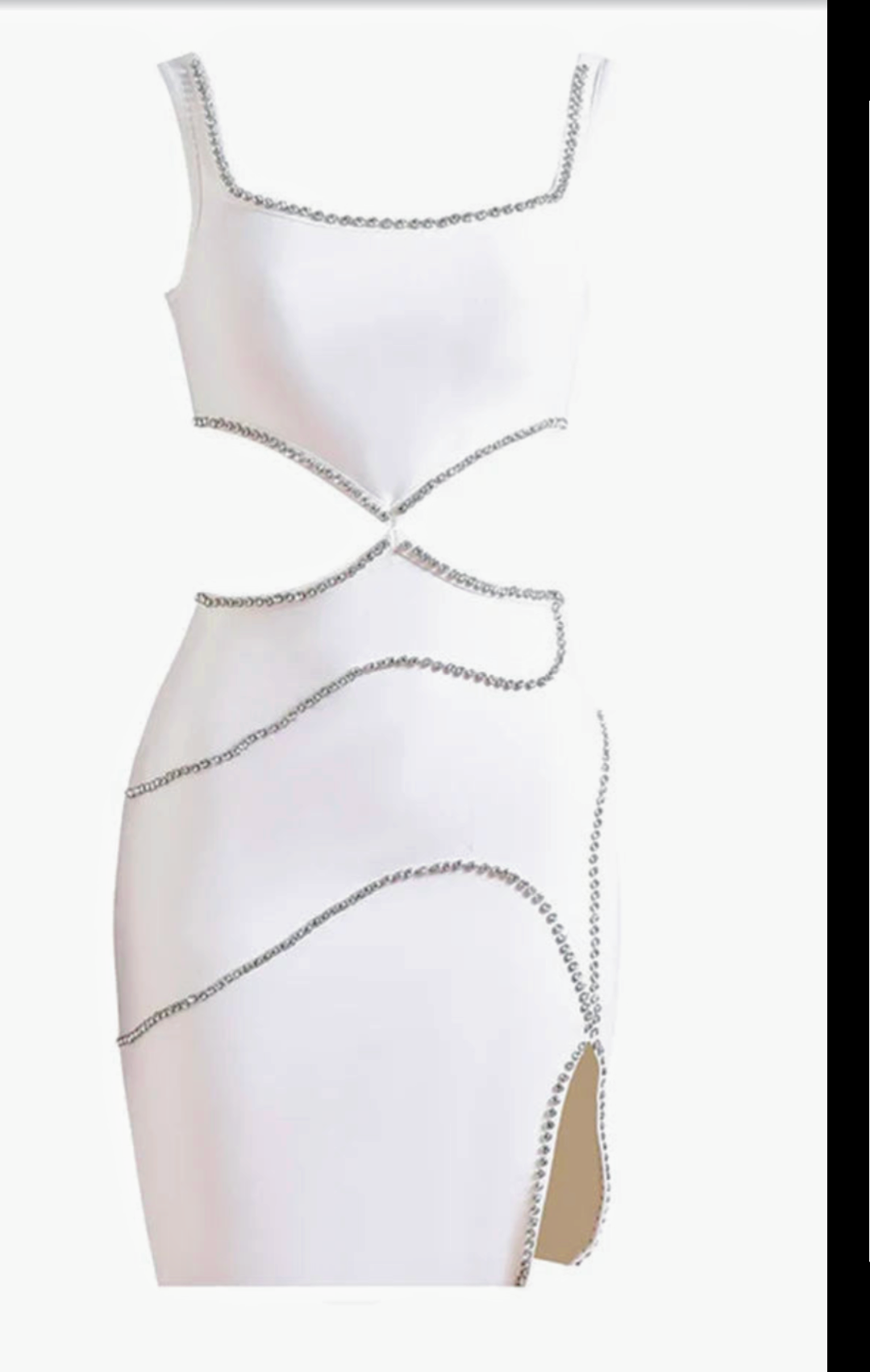 The Ultimate White Mini Dress With  Split and  Diamond Embellished Waist Cut-Outs