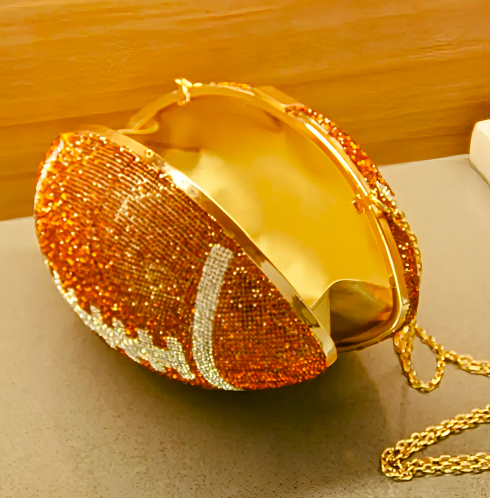 Rugby Ball Rhinestone Clutch for Women