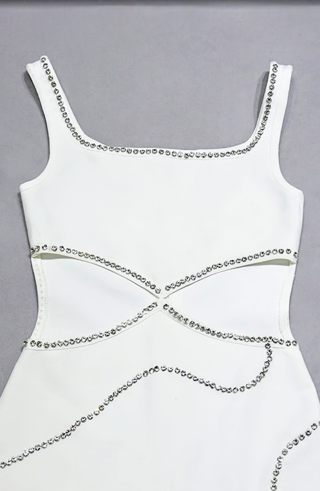 The Ultimate White Mini Dress With  Split and  Diamond Embellished Waist Cut-Outs