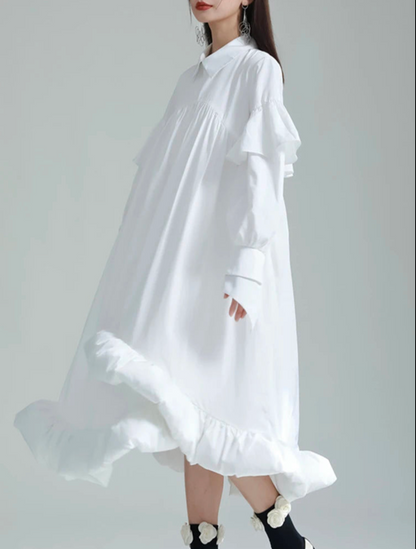 Chic Long Sleeves Ruffled Dress, Comes in Black and White