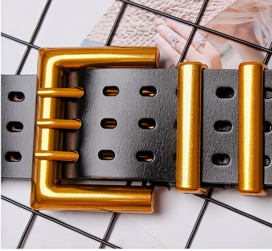 New Genuine Wide Leather & Metal  Belt
