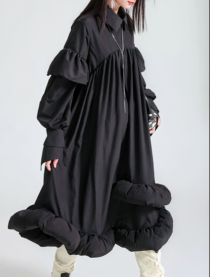 Chic Long Sleeves Ruffled Dress, Comes in Black and White