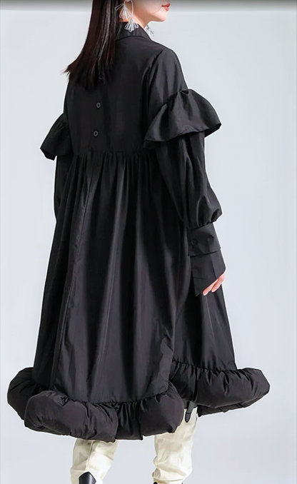 Chic Long Sleeves Ruffled Dress, Comes in Black and White